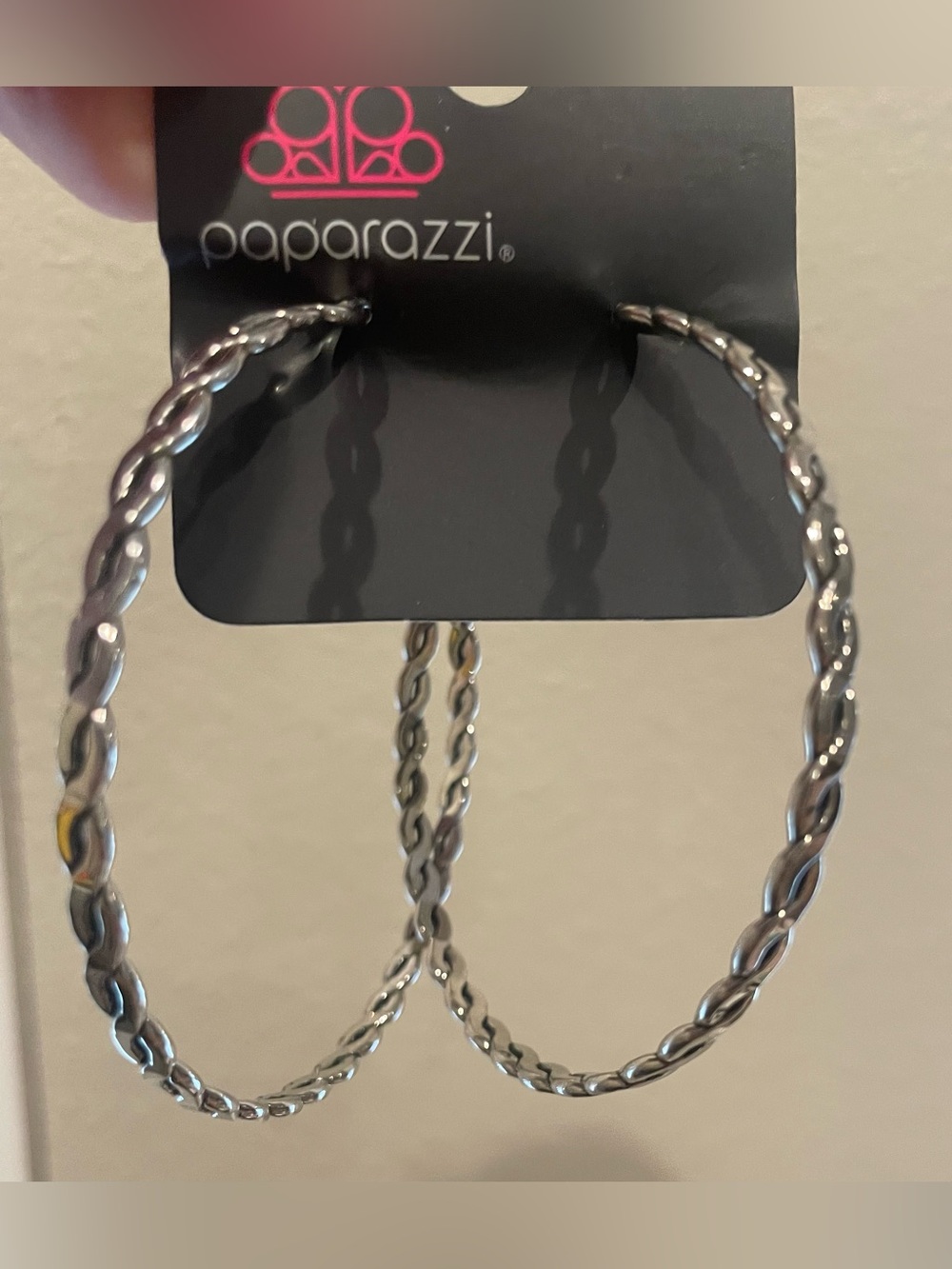 Extra Large Silver tone twisted metal hoops
